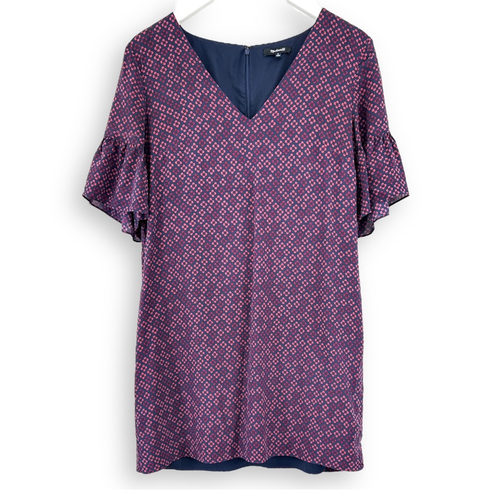 Madewell Purple, Pink & Navy Bell Sleeve Silk Mini Dress - Picture 1 of 8